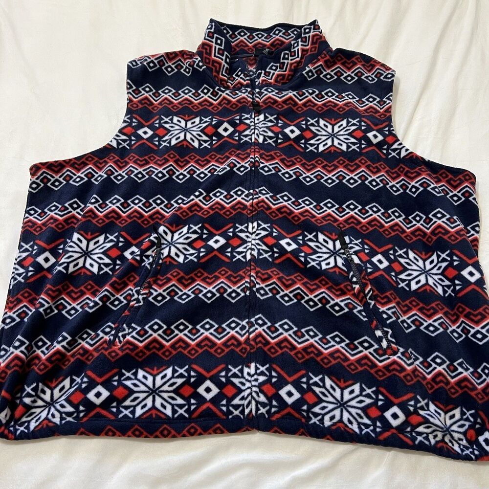 Men’s Big Kingsize Geometric Fleece Vest Red Blue Snowflake Design 5X
